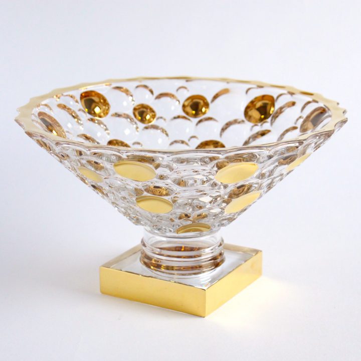 crystal bowl on foot with gold